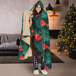 Hawaiian Tropical Flowers Pattern Print Hooded Blanket