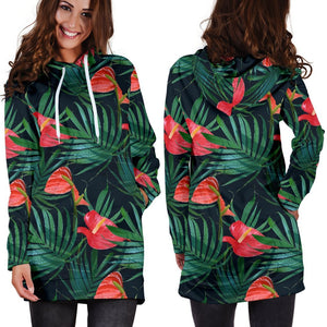 Hawaiian Tropical Flowers Pattern Print Hoodie Dress GearFrost