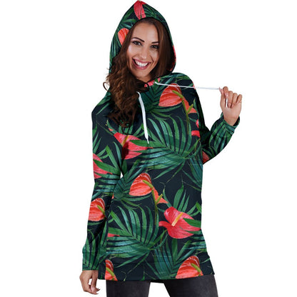Hawaiian Tropical Flowers Pattern Print Hoodie Dress GearFrost