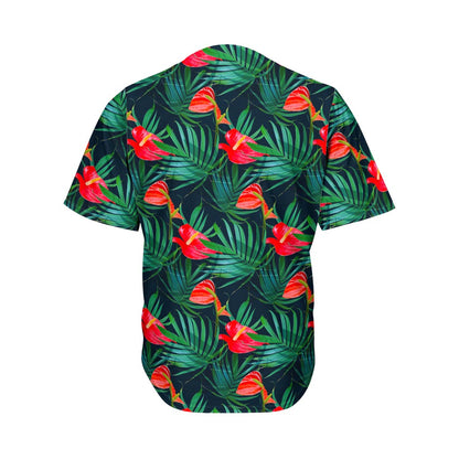 Hawaiian Tropical Flowers Pattern Print Men's Baseball Jersey