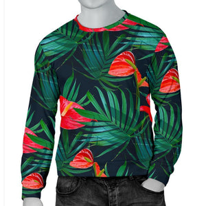 Hawaiian Tropical Flowers Pattern Print Men's Crewneck Sweatshirt GearFrost