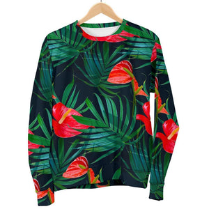 Hawaiian Tropical Flowers Pattern Print Men's Crewneck Sweatshirt GearFrost