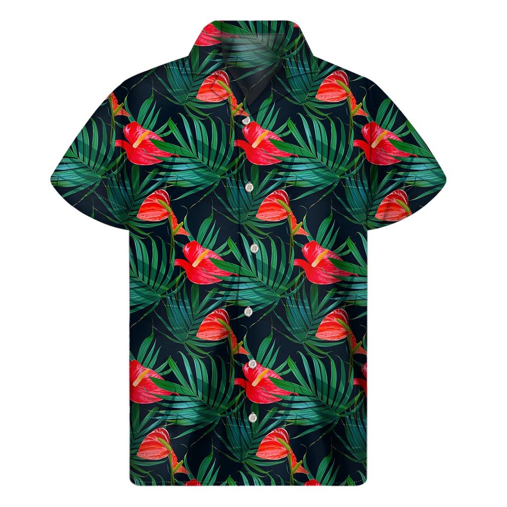 Hawaiian Tropical Flowers Pattern Print Men's Short Sleeve Shirt