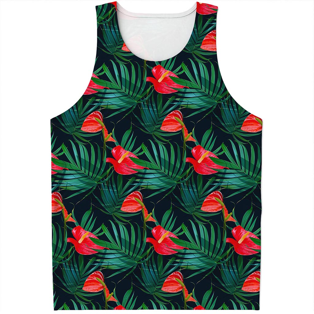 Hawaiian Tropical Flowers Pattern Print Men's Tank Top