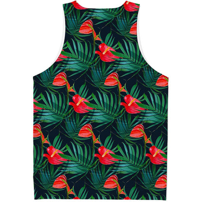 Hawaiian Tropical Flowers Pattern Print Men's Tank Top
