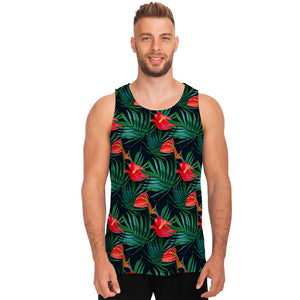 Hawaiian Tropical Flowers Pattern Print Men's Tank Top