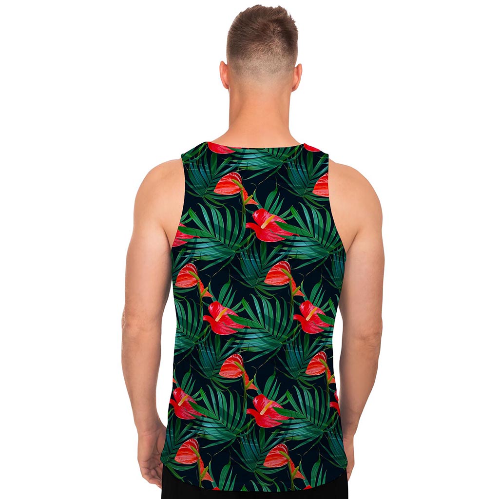 Hawaiian Tropical Flowers Pattern Print Men's Tank Top