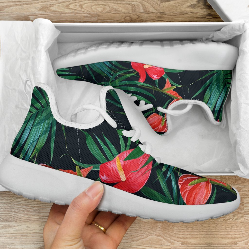 Hawaiian Tropical Flowers Pattern Print Mesh Knit Shoes GearFrost