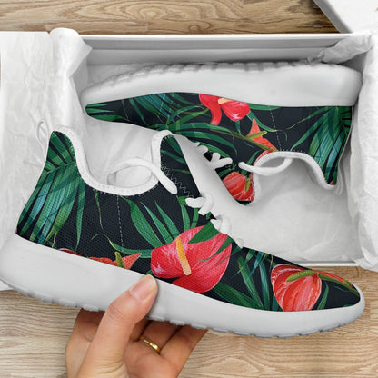Hawaiian Tropical Flowers Pattern Print Mesh Knit Shoes GearFrost