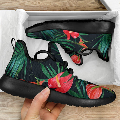 Hawaiian Tropical Flowers Pattern Print Mesh Knit Shoes GearFrost