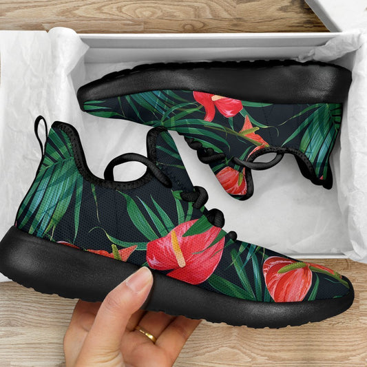 Hawaiian Tropical Flowers Pattern Print Mesh Knit Shoes GearFrost