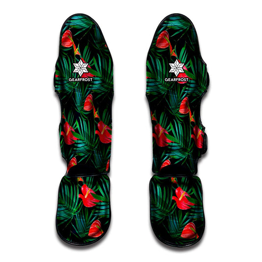 Hawaiian Tropical Flowers Pattern Print Muay Thai Shin Guard