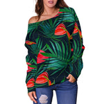 Hawaiian Tropical Flowers Pattern Print Off Shoulder Sweatshirt GearFrost