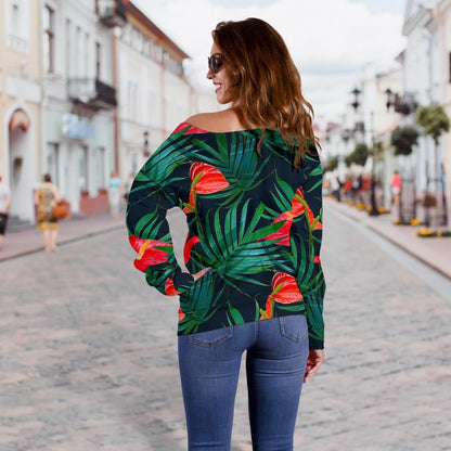 Hawaiian Tropical Flowers Pattern Print Off Shoulder Sweatshirt GearFrost