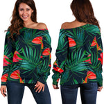 Hawaiian Tropical Flowers Pattern Print Off Shoulder Sweatshirt GearFrost