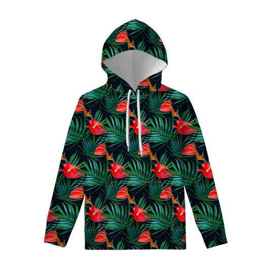 Hawaiian Tropical Flowers Pattern Print Pullover Hoodie