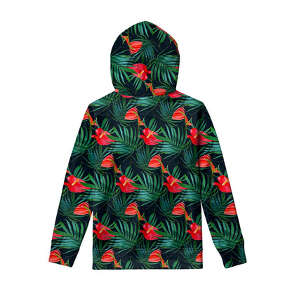 Hawaiian Tropical Flowers Pattern Print Pullover Hoodie
