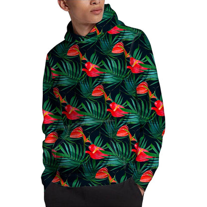 Hawaiian Tropical Flowers Pattern Print Pullover Hoodie