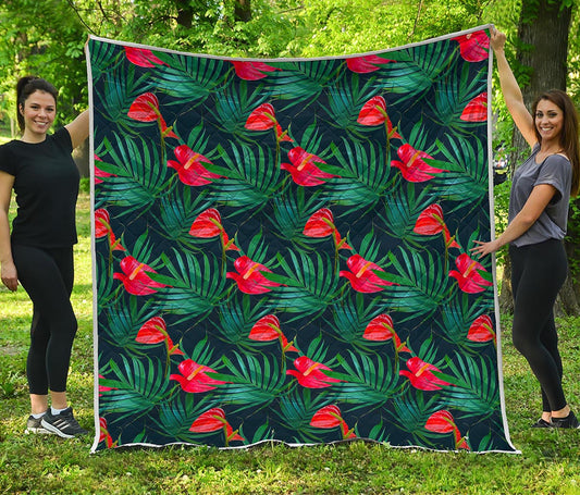 Hawaiian Tropical Flowers Pattern Print Quilt