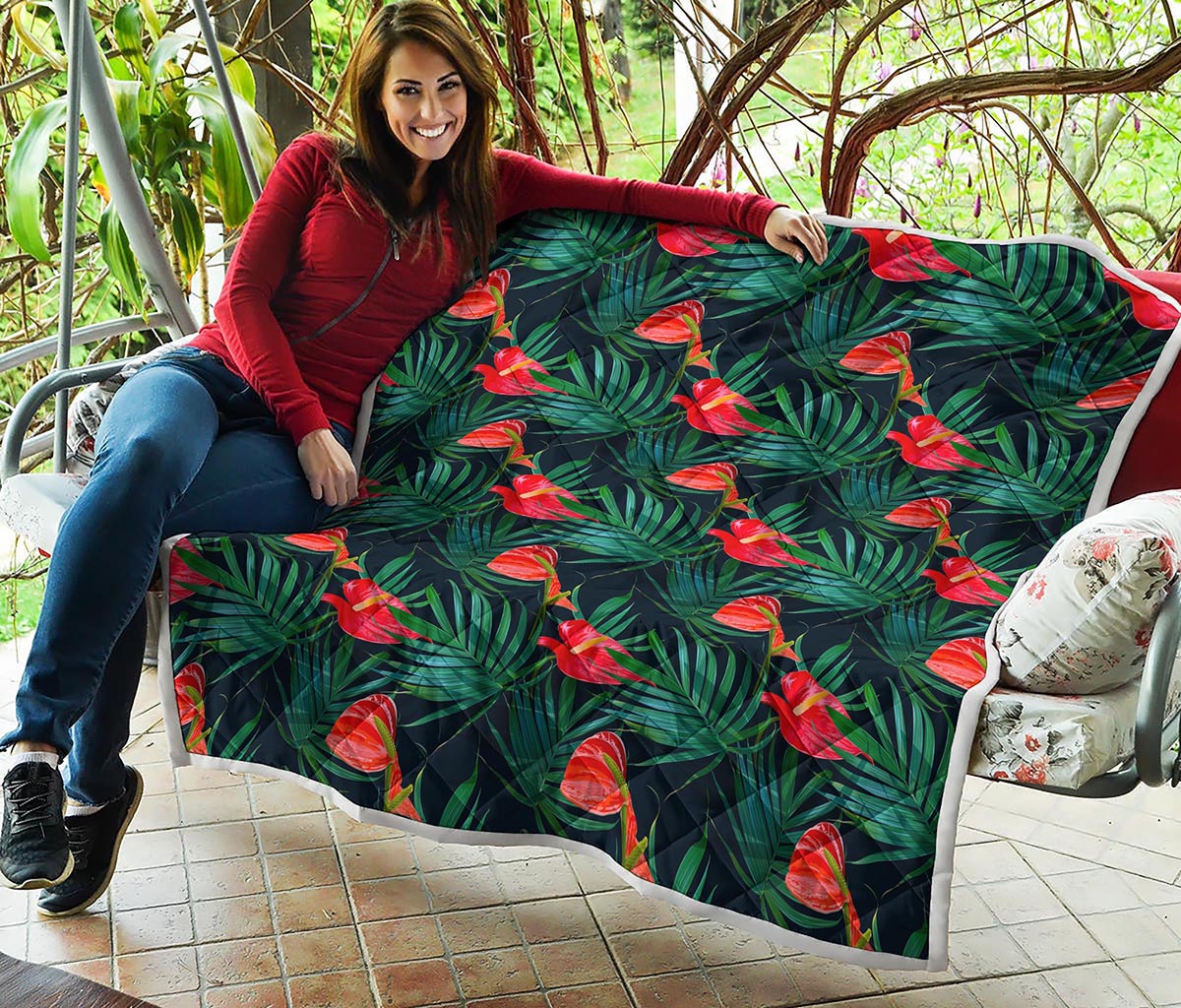 Hawaiian Tropical Flowers Pattern Print Quilt
