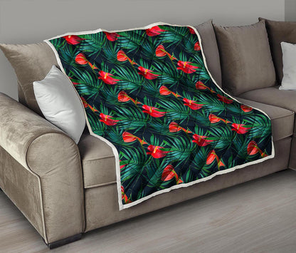 Hawaiian Tropical Flowers Pattern Print Quilt