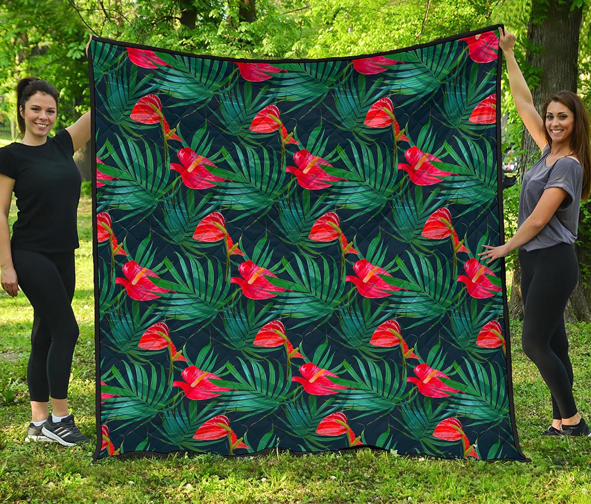 Hawaiian Tropical Flowers Pattern Print Quilt