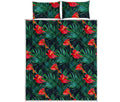 Hawaiian Tropical Flowers Pattern Print Quilt Bed Set