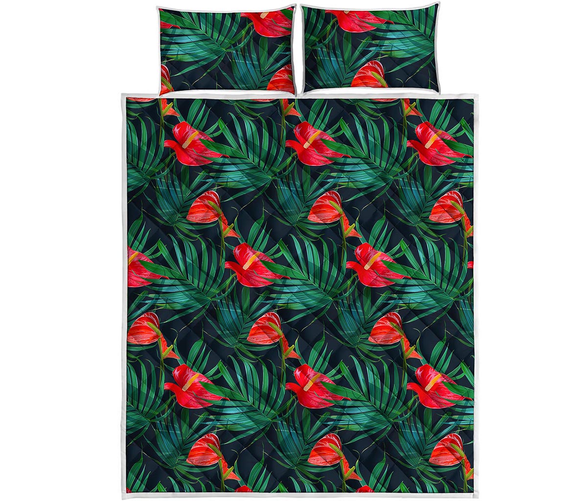 Hawaiian Tropical Flowers Pattern Print Quilt Bed Set