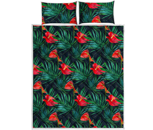 Hawaiian Tropical Flowers Pattern Print Quilt Bed Set