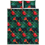 Hawaiian Tropical Flowers Pattern Print Quilt Bed Set