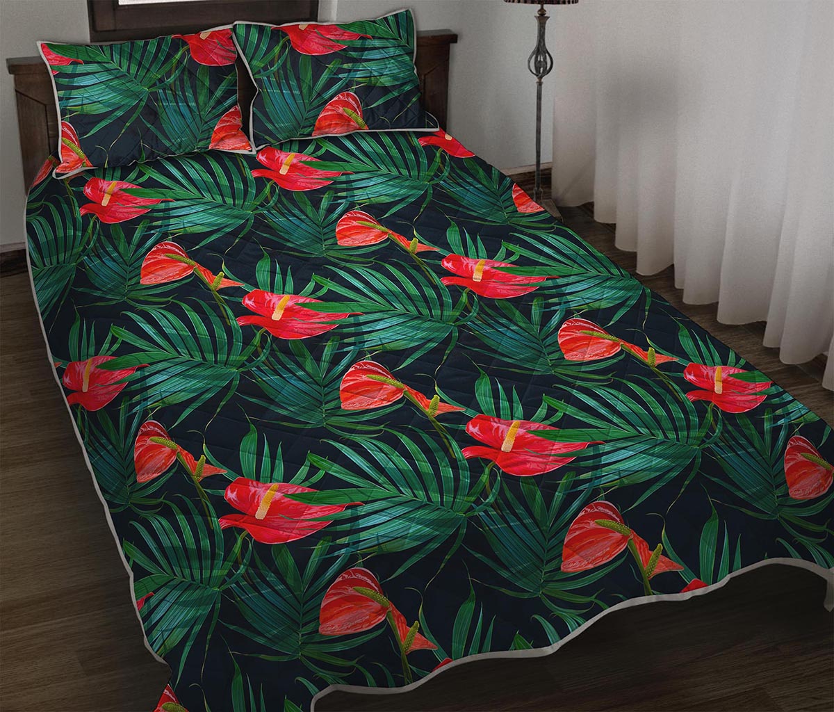 Hawaiian Tropical Flowers Pattern Print Quilt Bed Set
