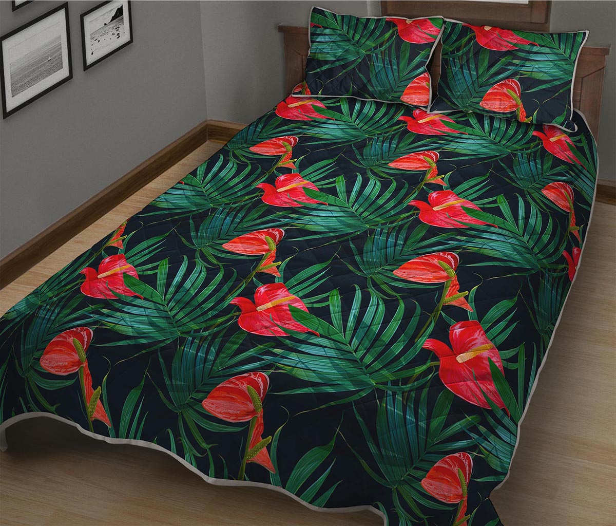 Hawaiian Tropical Flowers Pattern Print Quilt Bed Set