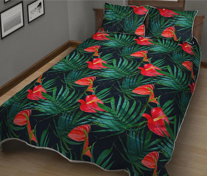 Hawaiian Tropical Flowers Pattern Print Quilt Bed Set