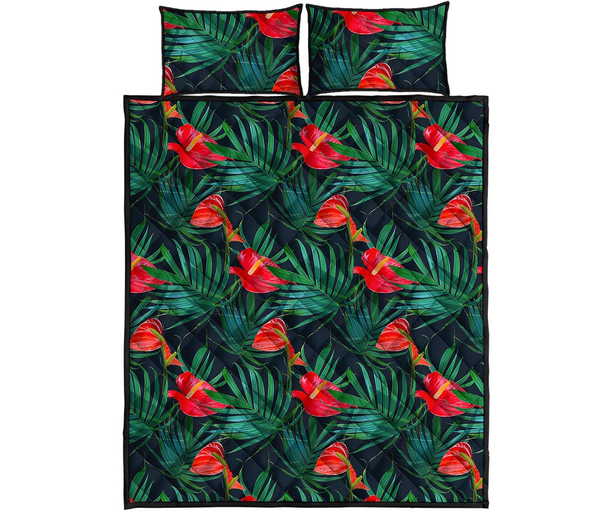 Hawaiian Tropical Flowers Pattern Print Quilt Bed Set