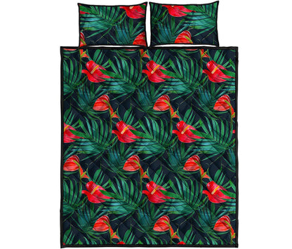 Hawaiian Tropical Flowers Pattern Print Quilt Bed Set