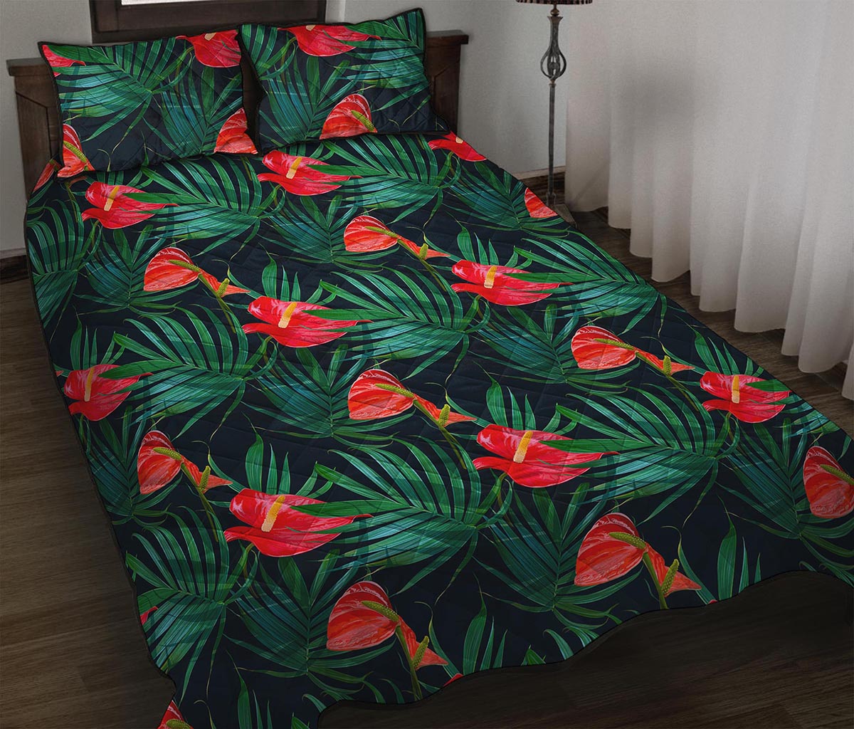 Hawaiian Tropical Flowers Pattern Print Quilt Bed Set