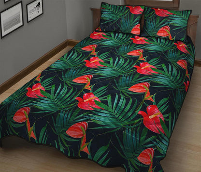 Hawaiian Tropical Flowers Pattern Print Quilt Bed Set