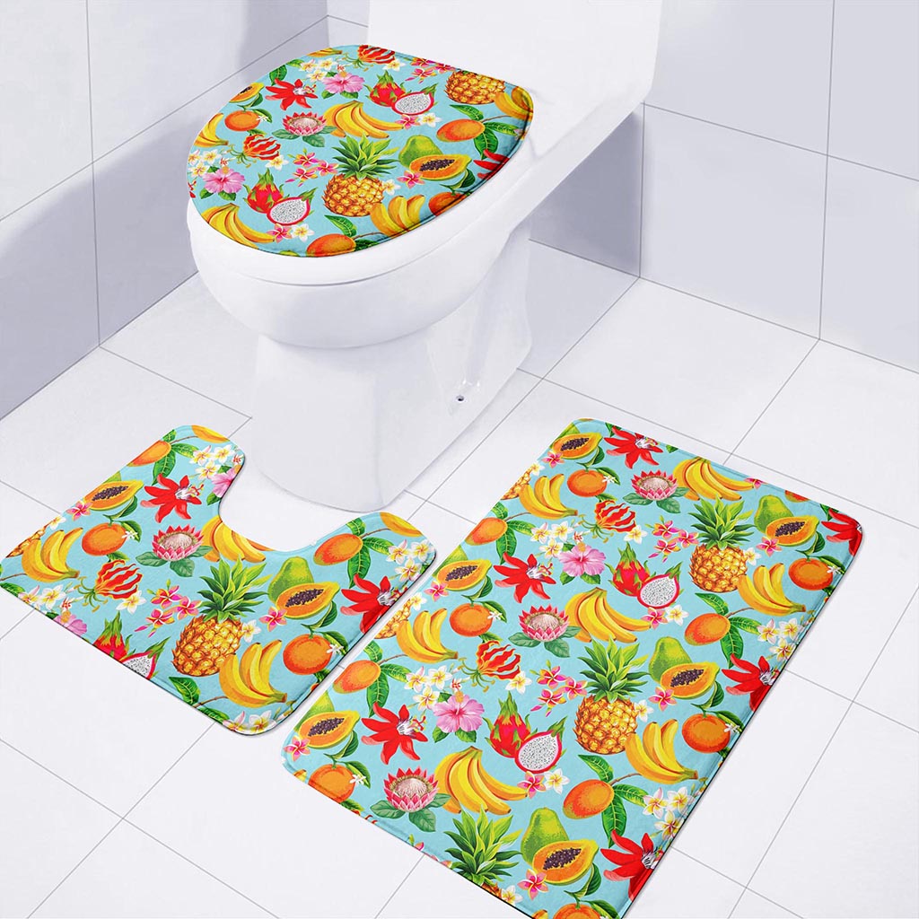 Hawaiian Tropical Fruits Pattern Print 3 Piece Bath Mat Set