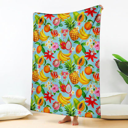 Hawaiian Tropical Fruits Pattern Print Blanket