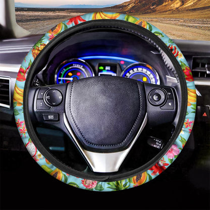 Hawaiian Tropical Fruits Pattern Print Car Steering Wheel Cover