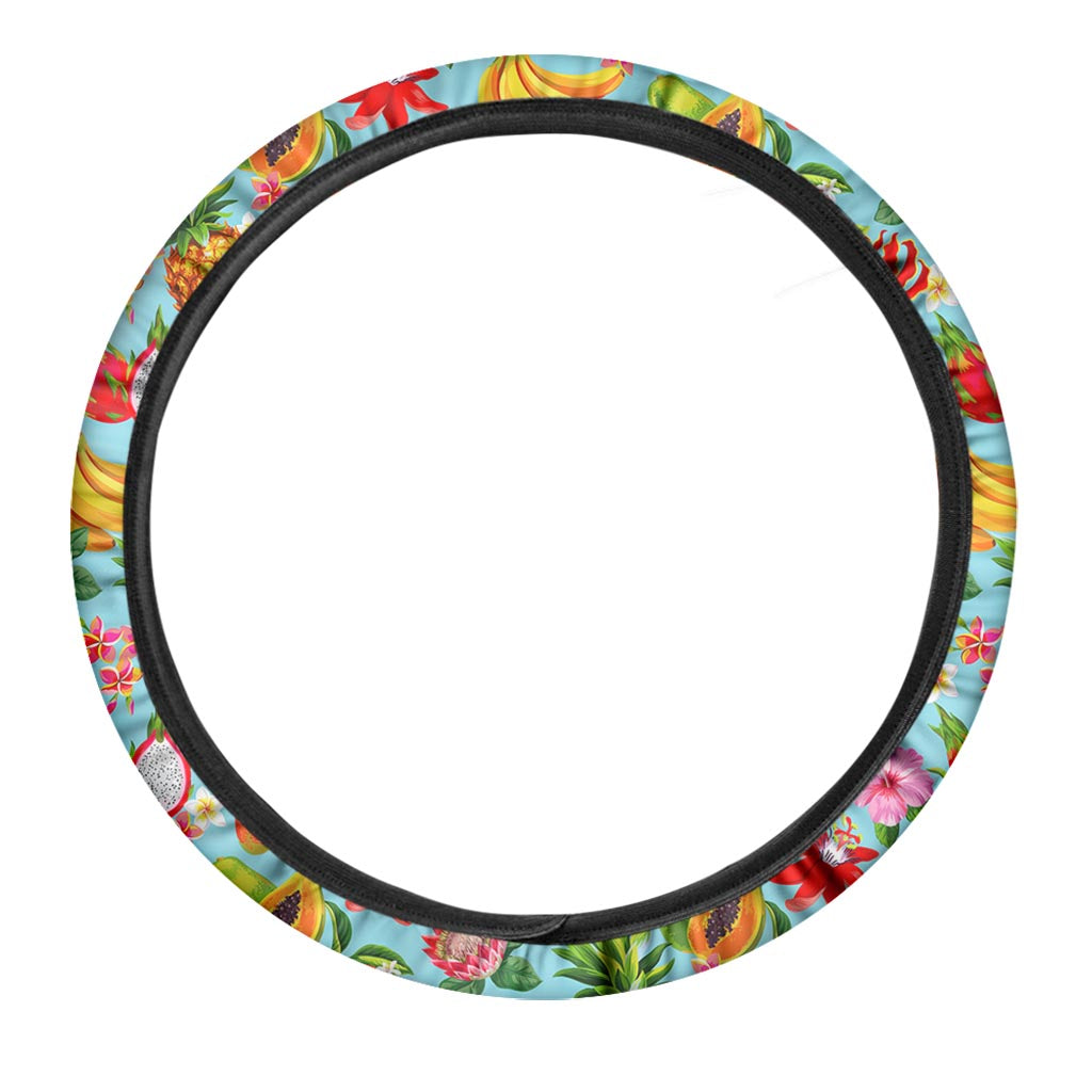 Hawaiian Tropical Fruits Pattern Print Car Steering Wheel Cover