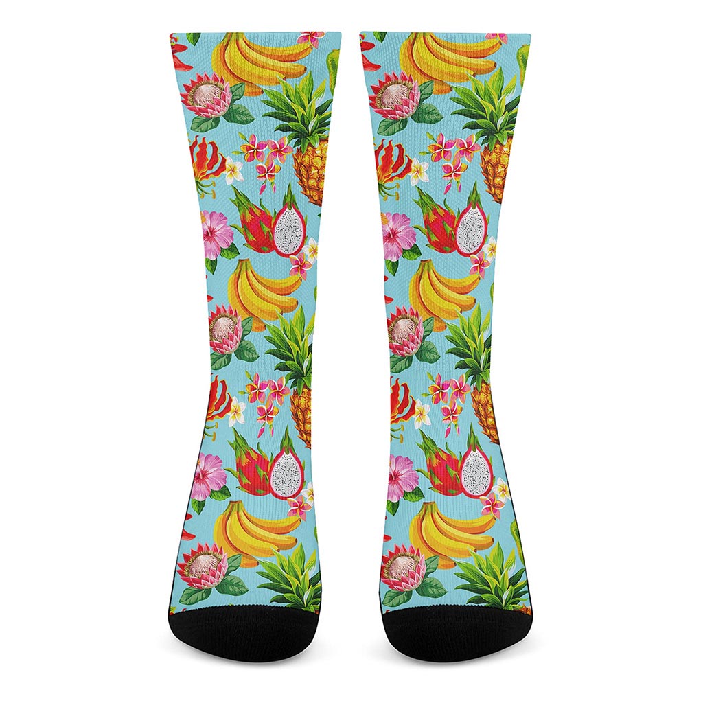 Hawaiian Tropical Fruits Pattern Print Crew Socks