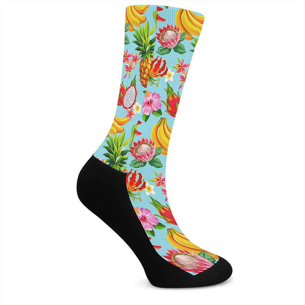 Hawaiian Tropical Fruits Pattern Print Crew Socks