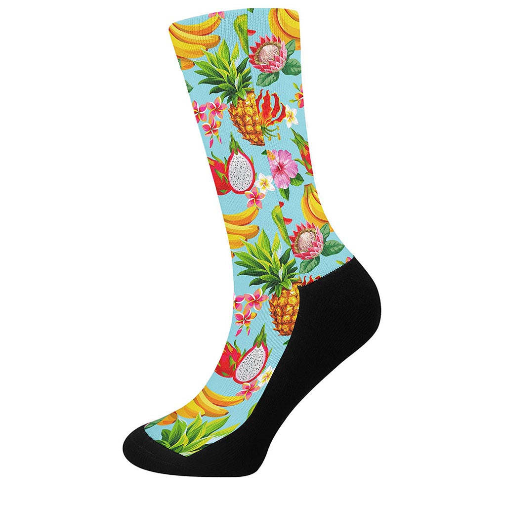 Hawaiian Tropical Fruits Pattern Print Crew Socks