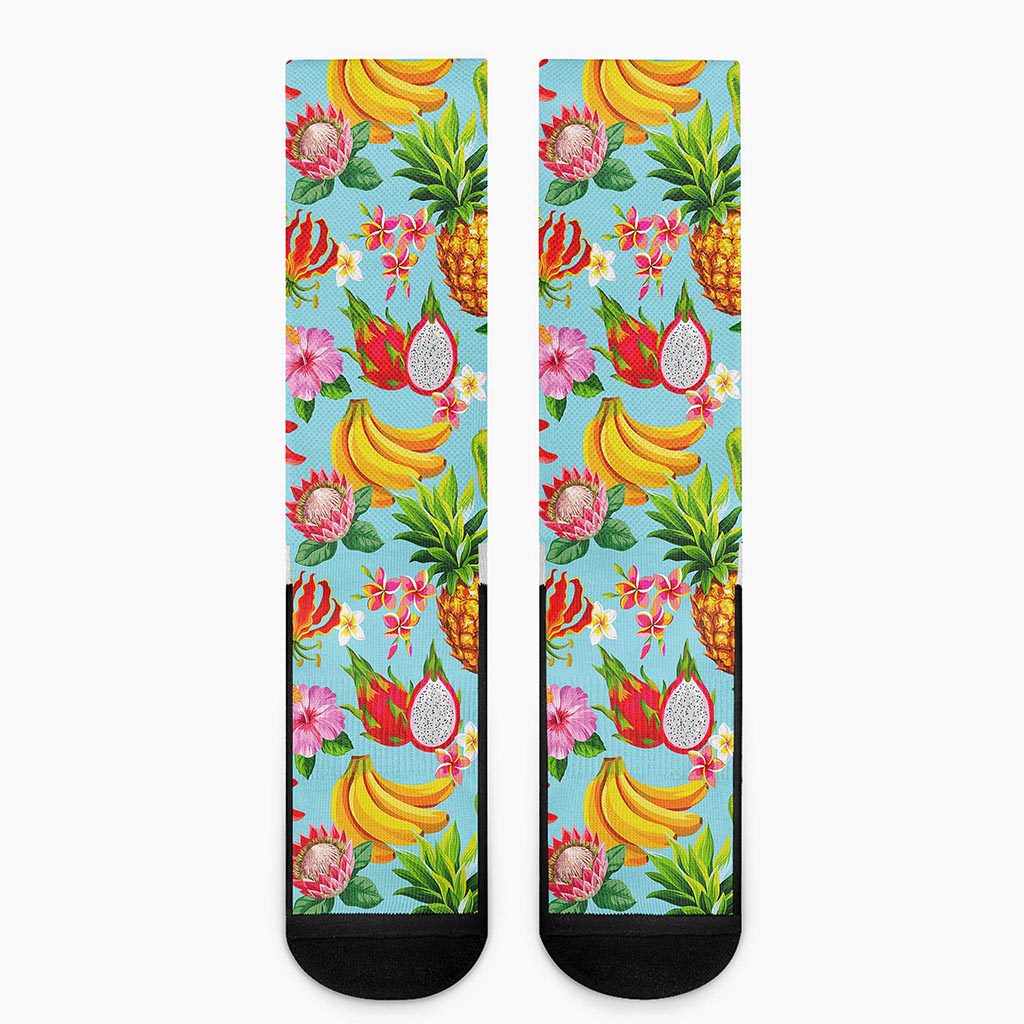 Hawaiian Tropical Fruits Pattern Print Crew Socks