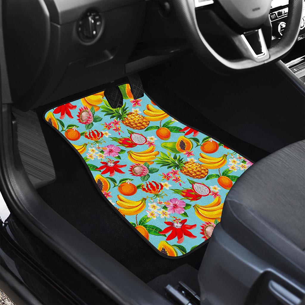 Hawaiian Tropical Fruits Pattern Print Front and Back Car Floor Mats