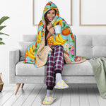 Hawaiian Tropical Fruits Pattern Print Hooded Blanket