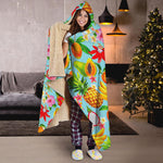 Hawaiian Tropical Fruits Pattern Print Hooded Blanket