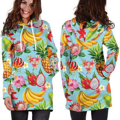 Hawaiian Tropical Fruits Pattern Print Hoodie Dress GearFrost