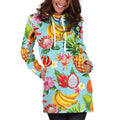 Hawaiian Tropical Fruits Pattern Print Pullover Hoodie Dress